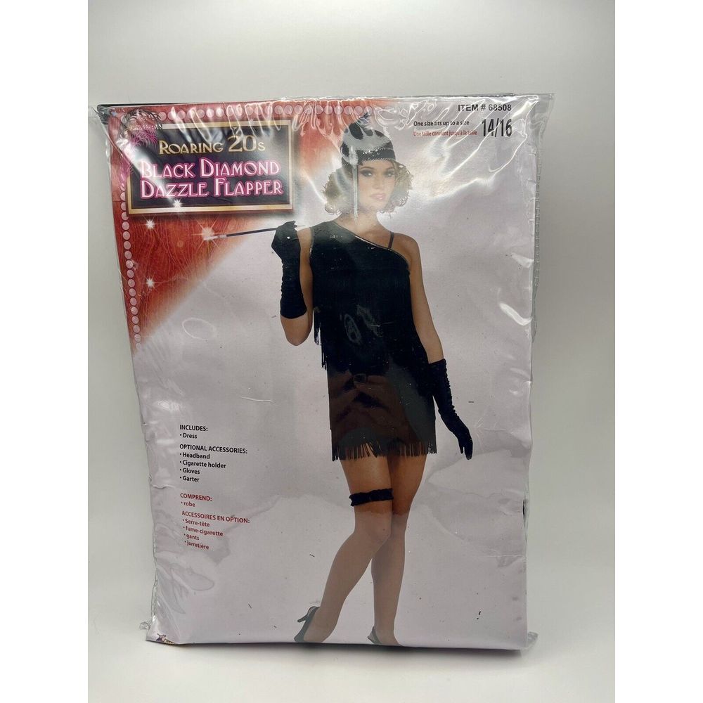 Flapper Halloween Costume Adult Black‎ Fringe Includes Headband Up to Size 14/16